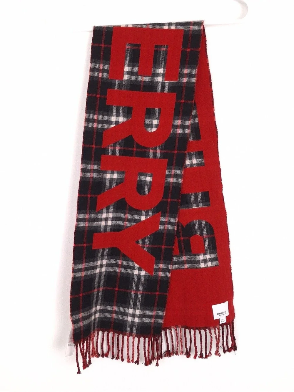 Burberry boys check plaid wool scarf large logo spellout preppy luxury old money